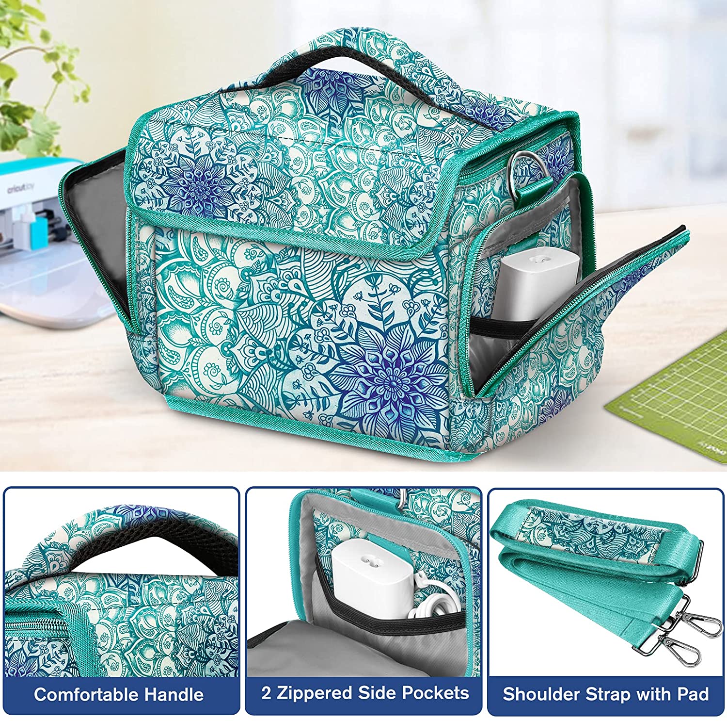 Portable Carrying Bag for Cricut Joy, Storage Organizer Tote Bag, Carrying  Case with Supplies Storage Sections (Emerald Illusions) 